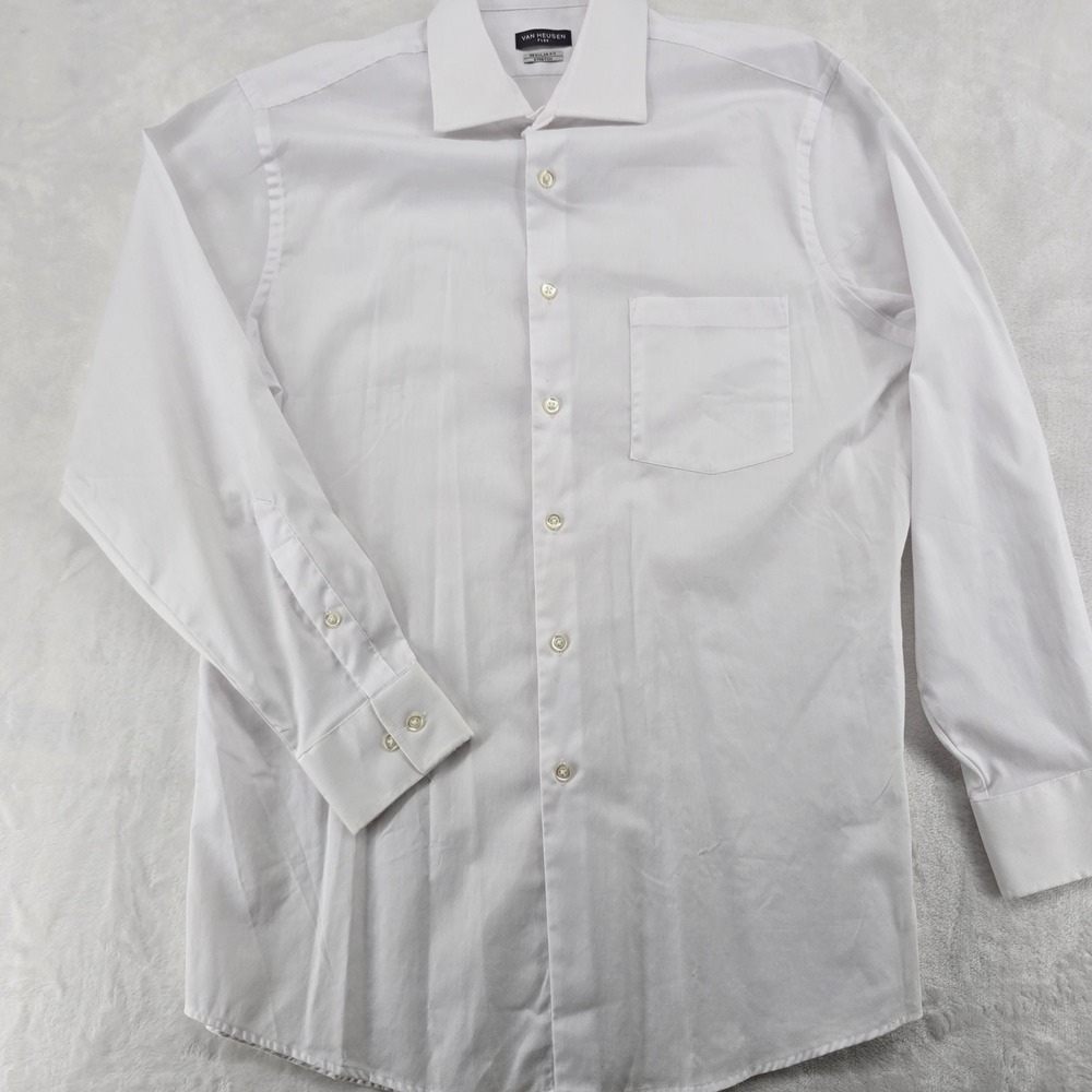 Van Heusen Dress Shirt Mens L White Flex Regular Fit Stretch‎ Button Down